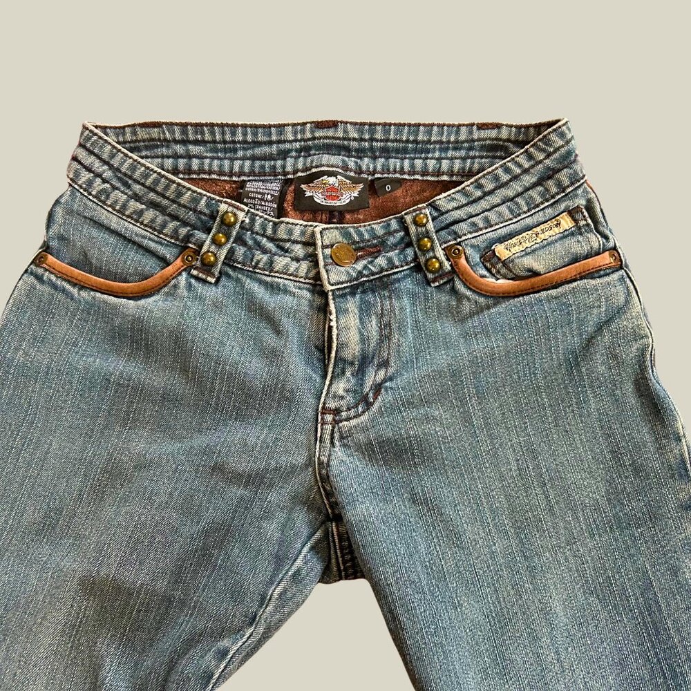 vintage Harley Davidson one of a kind low rise bootcut jeans (0) - Picture 4 of 8
